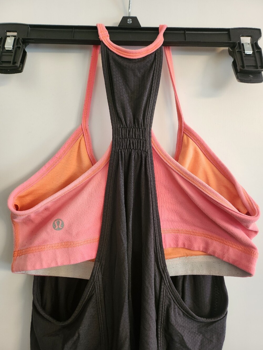 Lululemon Pink & Peach Sports Bra with Dark Gray Cover-Up Size SMALL